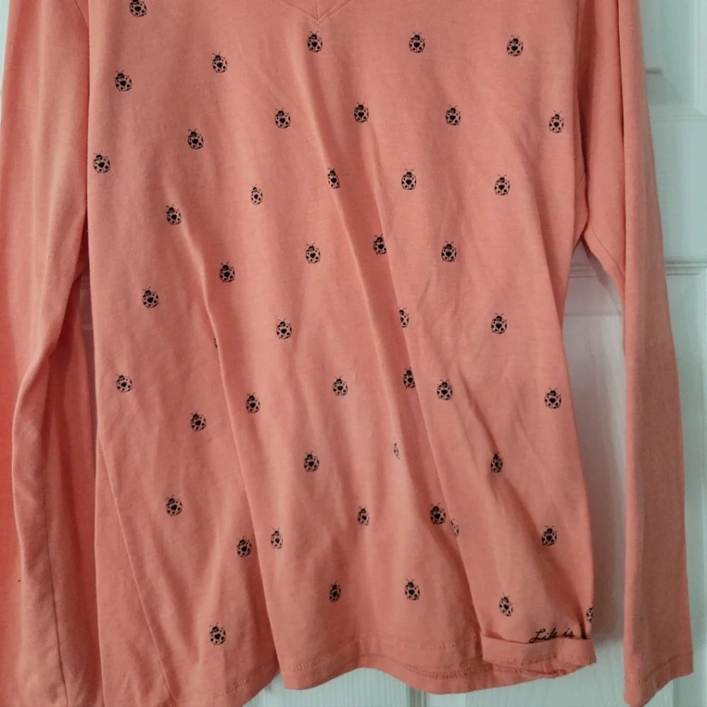 Life Is Good Peach Long Sleeve Tee with Ladybug Print - Picture 2 of 4